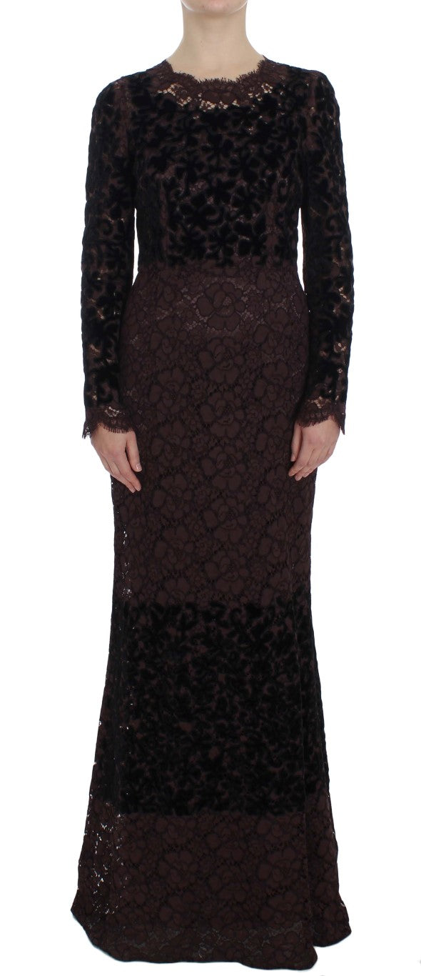 Dolce &amp; Gabbana Purple Floral Lace Ricamo Maxi Dress women’s dress