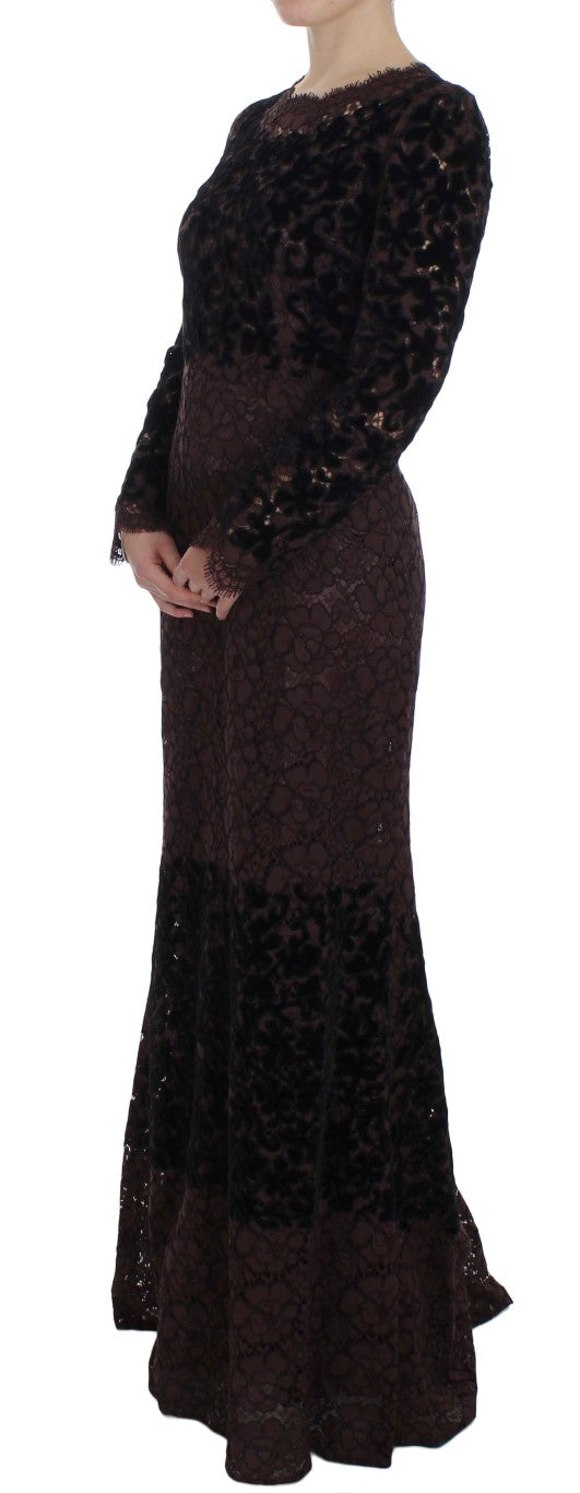 Dolce &amp; Gabbana Purple Floral Lace Ricamo Maxi Dress women’s dress