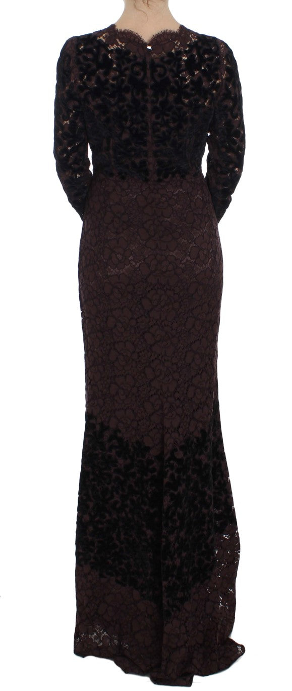 Dolce &amp; Gabbana Purple Floral Lace Ricamo Maxi Dress women’s dress