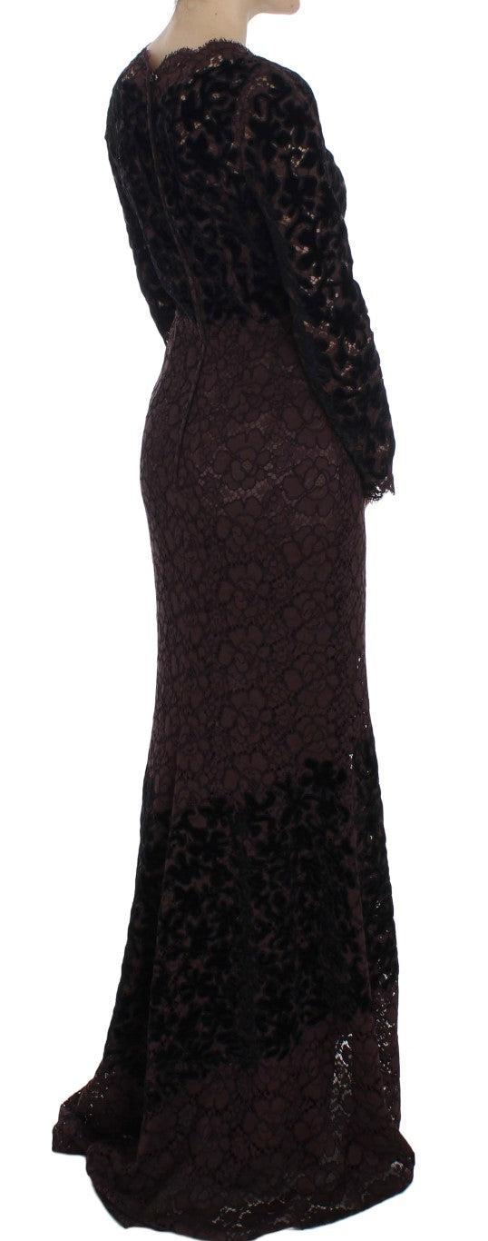 Dolce &amp; Gabbana Purple Floral Lace Ricamo Maxi Dress women’s dress