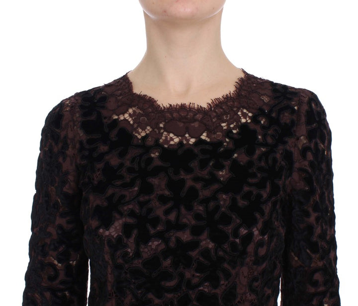 Dolce &amp; Gabbana Purple Floral Lace Ricamo Maxi Dress women’s dress