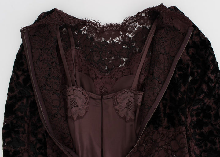 Dolce &amp; Gabbana Purple Floral Lace Ricamo Maxi Dress women’s dress