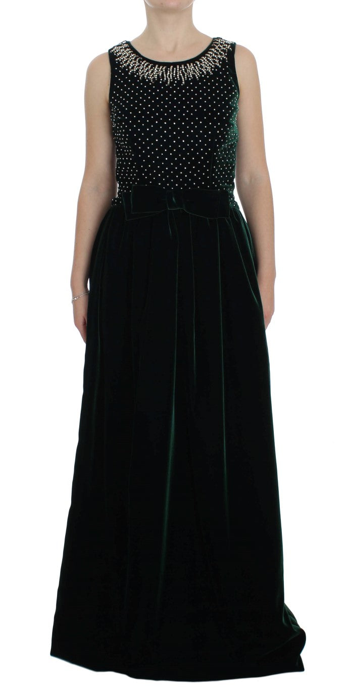Dolce &amp; Gabbana Green Velvet Crystal Long Maxi Dress women’s dress