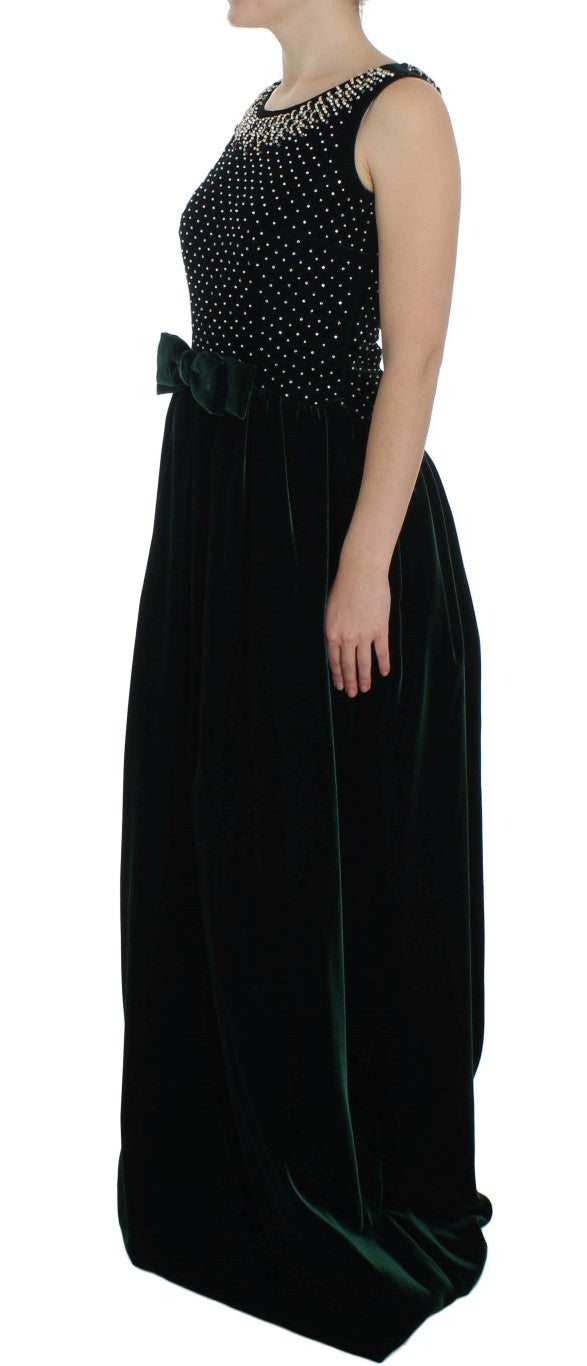 Dolce &amp; Gabbana Green Velvet Crystal Long Maxi Dress women’s dress