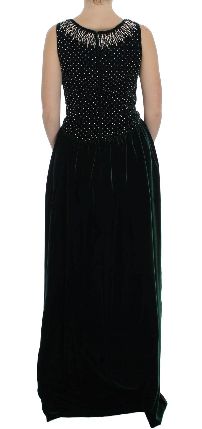 Dolce &amp; Gabbana Green Velvet Crystal Long Maxi Dress women’s dress