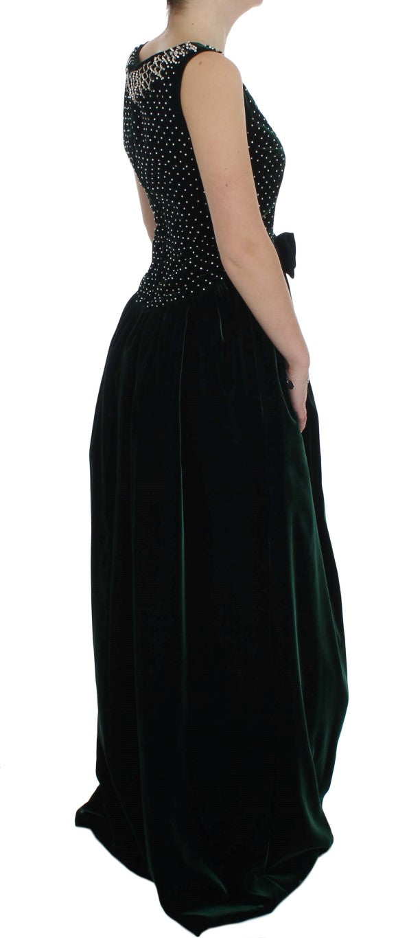 Dolce &amp; Gabbana Green Velvet Crystal Long Maxi Dress women’s dress