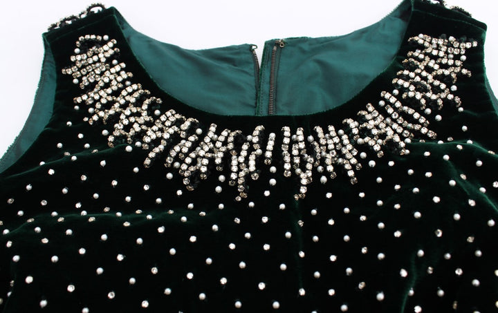 Dolce &amp; Gabbana Green Velvet Crystal Long Maxi Dress women’s dress