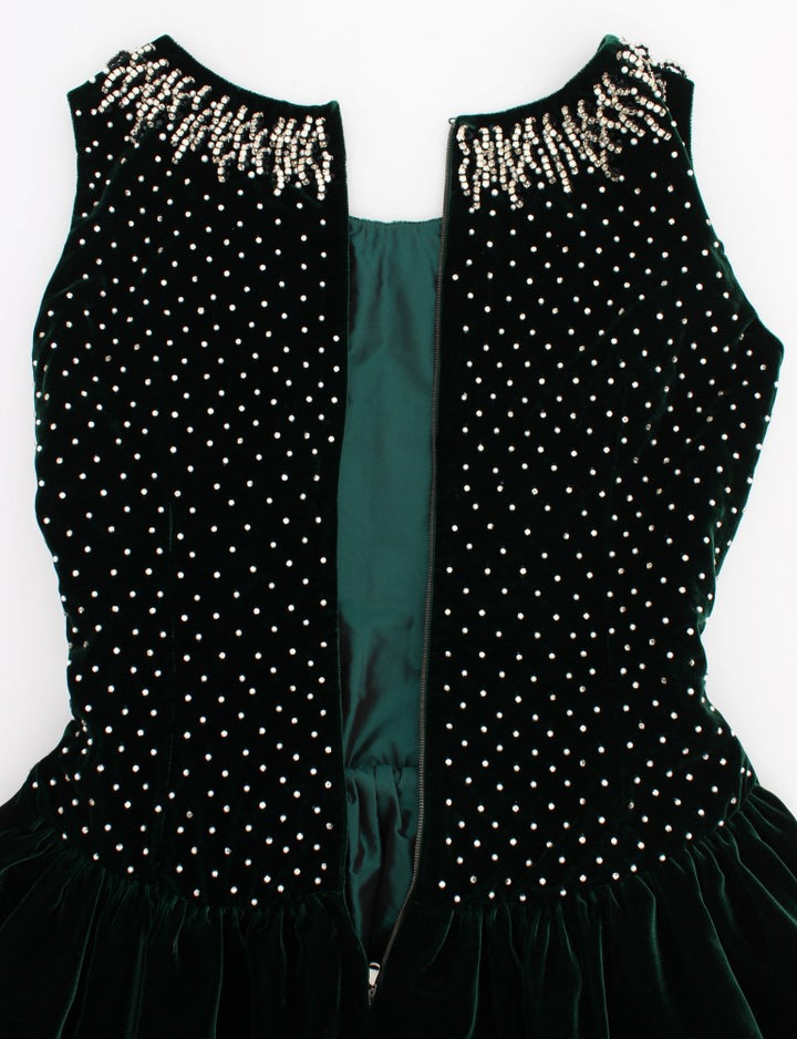 Dolce &amp; Gabbana Green Velvet Crystal Long Maxi Dress women’s dress