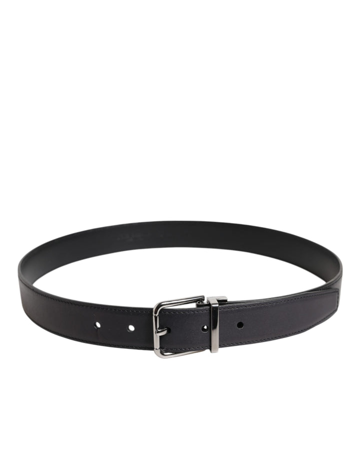 Dolce &amp; Gabbana Black Classic Calf Leather Silver Buckle Belt