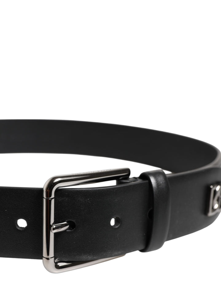 Dolce &amp; Gabbana Black Calf Leather Studded Silver Buckle Belt