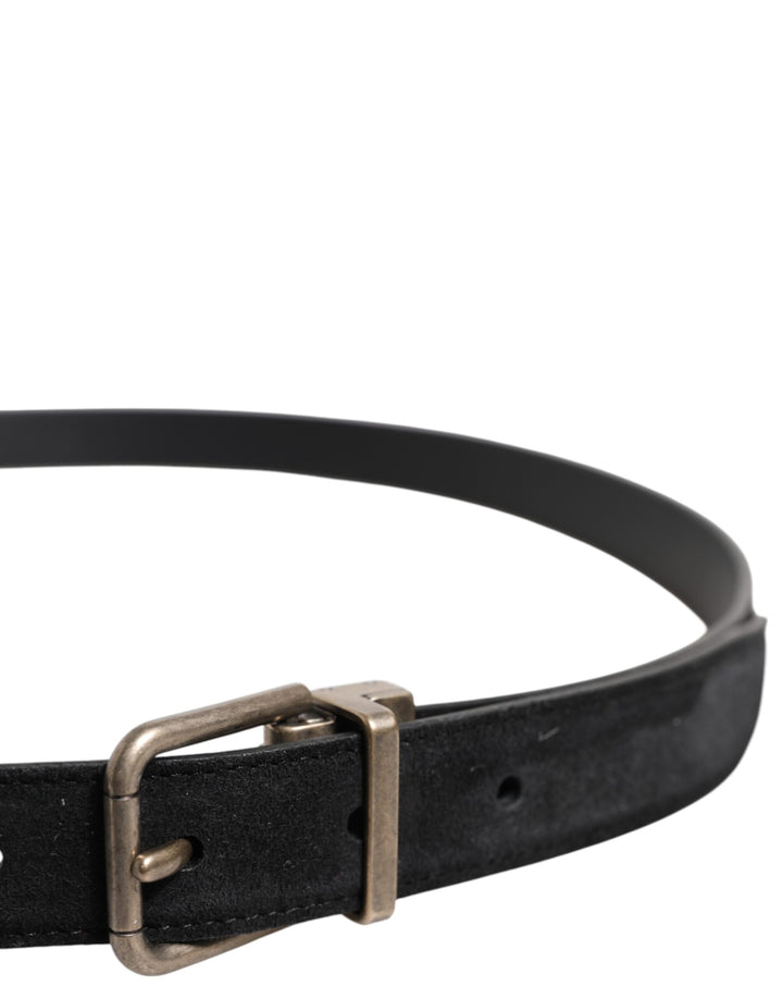 Dolce &amp; Gabbana Black Calf Leather Classic Metal Buckle Belt