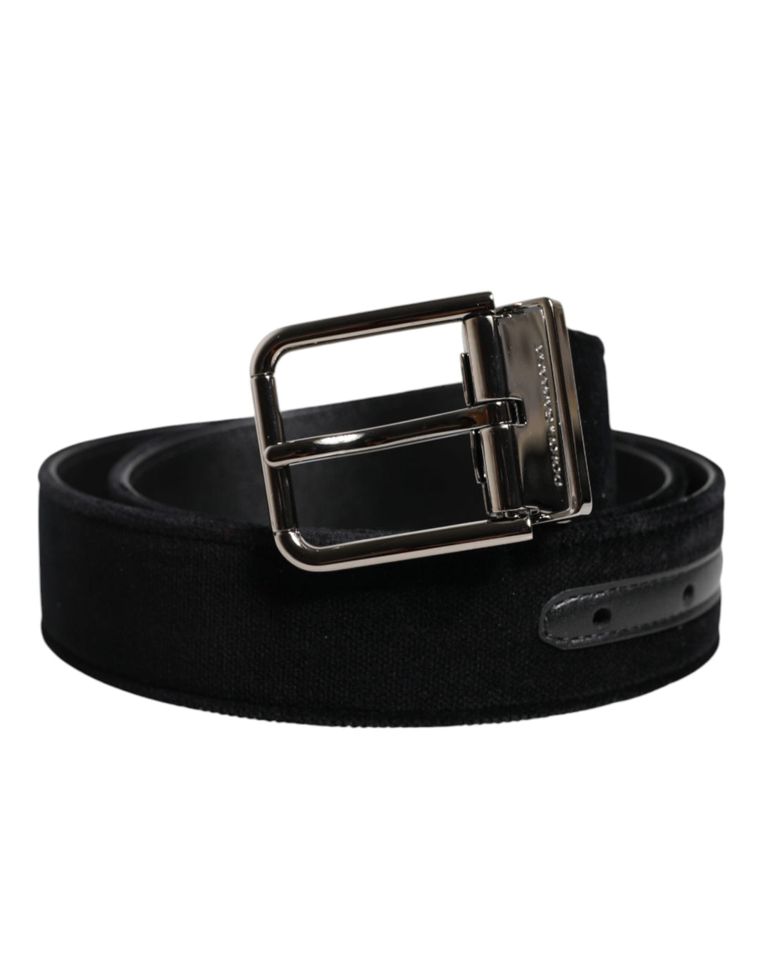 Dolce &amp; Gabbana Black Cotton Silver Metal Buckle Belt