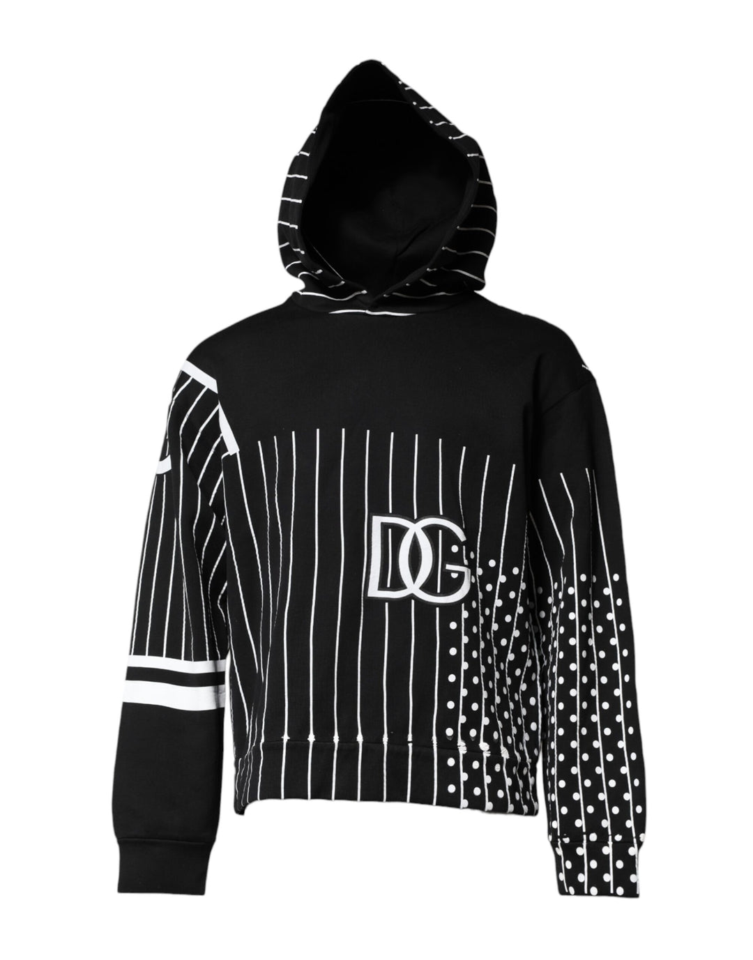 Dolce &amp; Gabbana Black White Stripe Hooded Sweatshirt Sweater