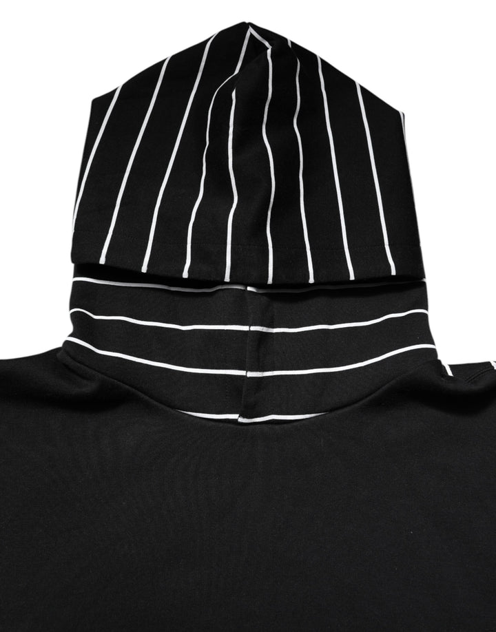 Dolce &amp; Gabbana Black White Stripe Hooded Sweatshirt Sweater