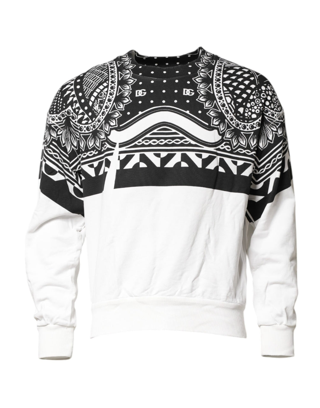 Dolce &amp; Gabbana Black White Bandana Cotton Men Sweatshirt Sweater