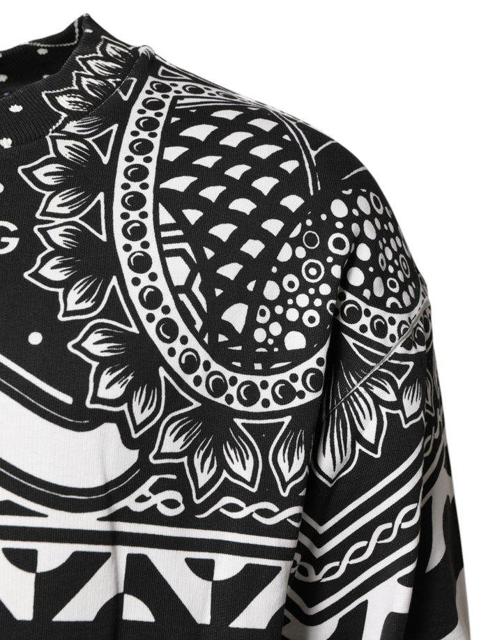 Dolce &amp; Gabbana Black White Bandana Cotton Men Sweatshirt Sweater