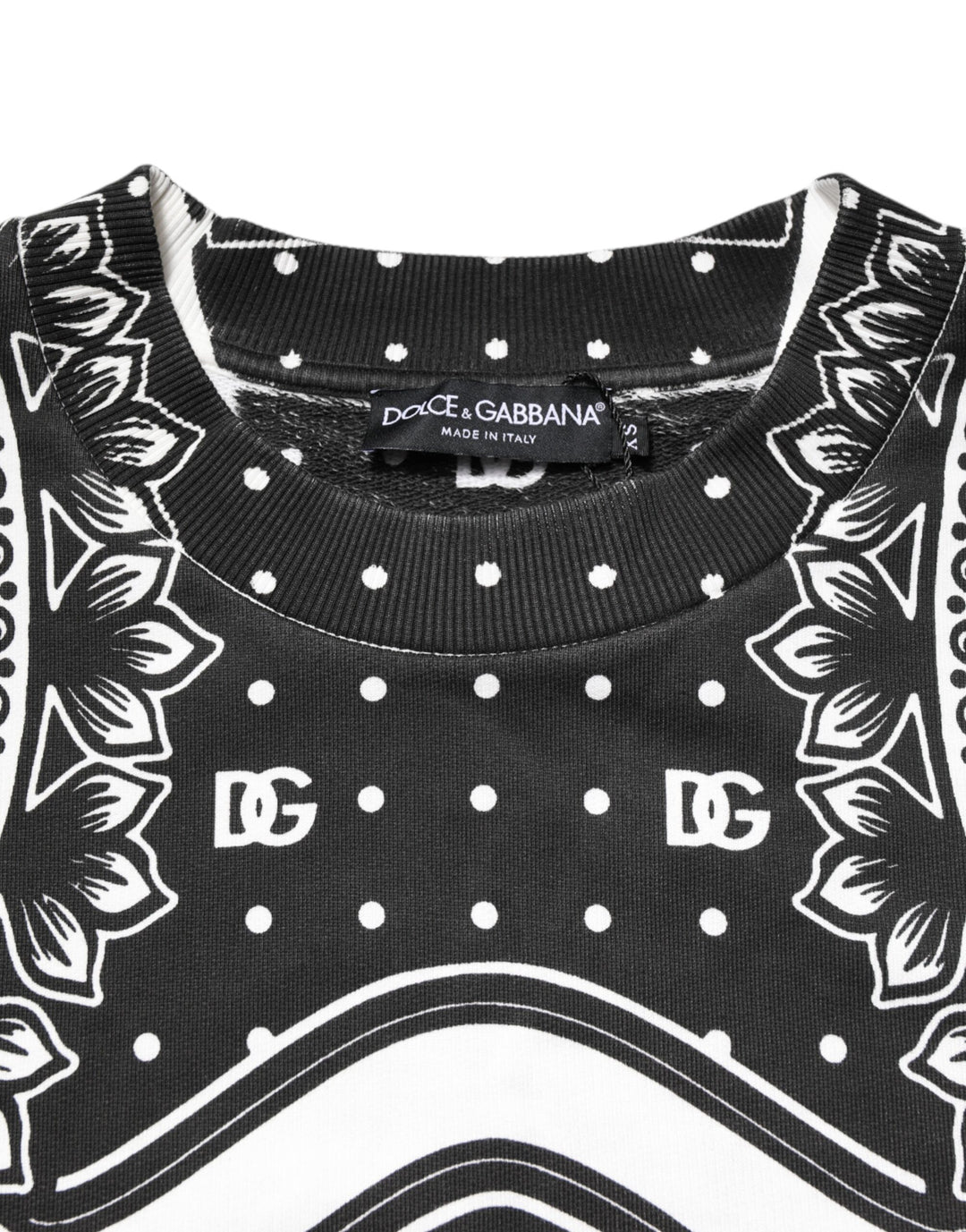 Dolce &amp; Gabbana Black White Bandana Cotton Men Sweatshirt Sweater