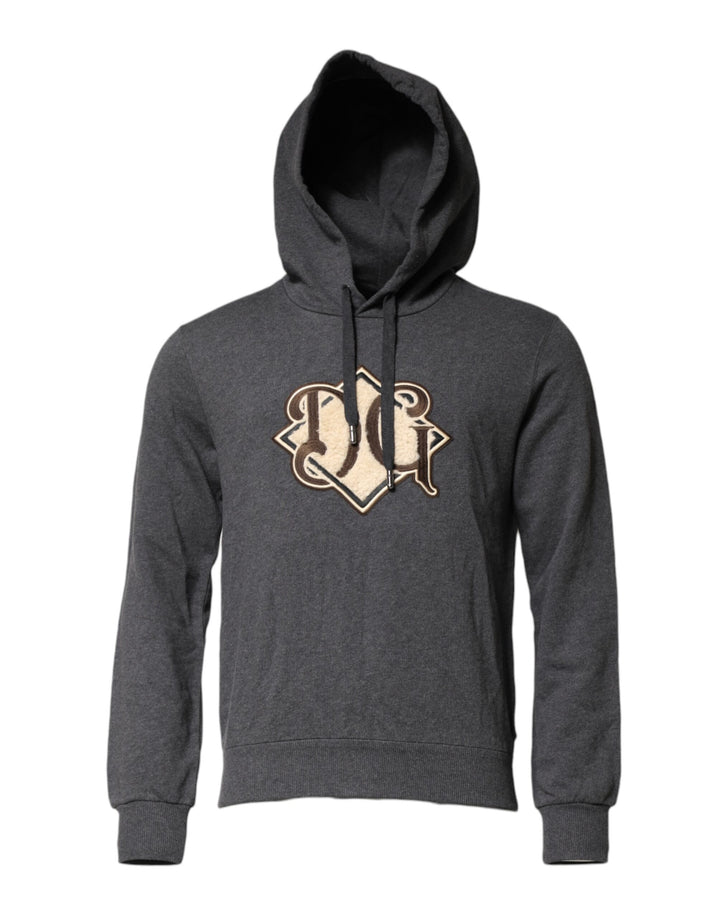 Dolce &amp; Gabbana Gray Logo Patch Hooded Sweatshirt Sweater