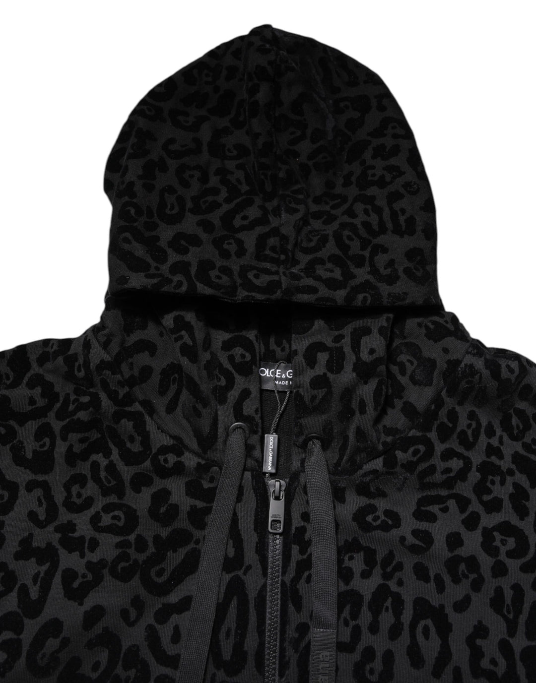 Dolce &amp; Gabbana Black Leopard Full Zip Hooded Sweatshirt Sweater