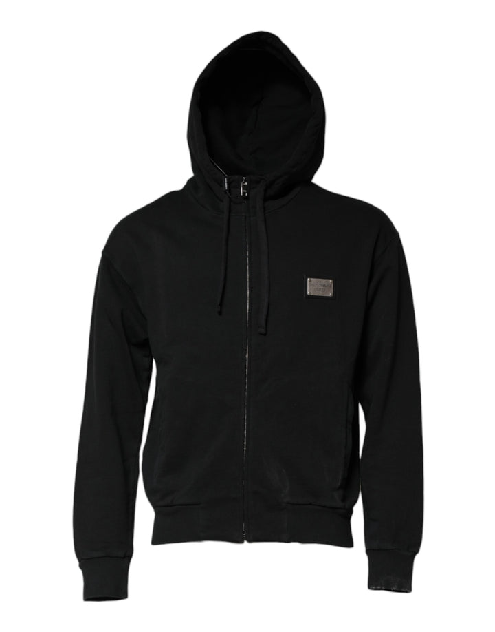 Dolce &amp; Gabbana Black Logo Full Zip Hooded Men Sweatshirt Sweater