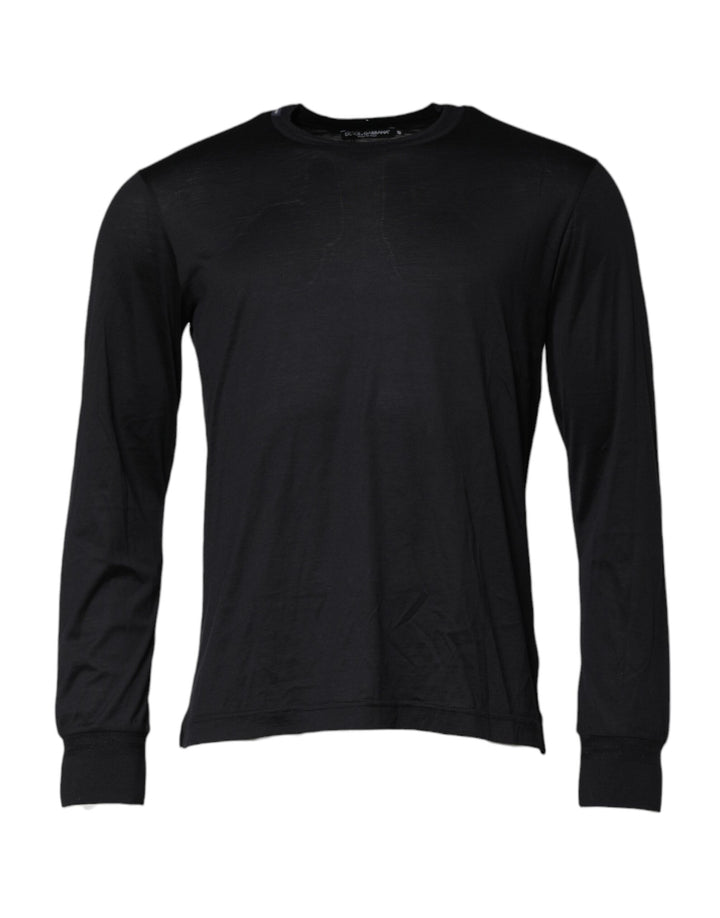 Dolce &amp; Gabbana Dark Blue Silk Crew Neck Men Pullover Sweater