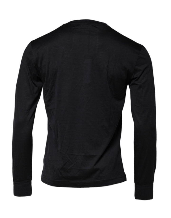 Dolce &amp; Gabbana Dark Blue Silk Crew Neck Men Pullover Sweater