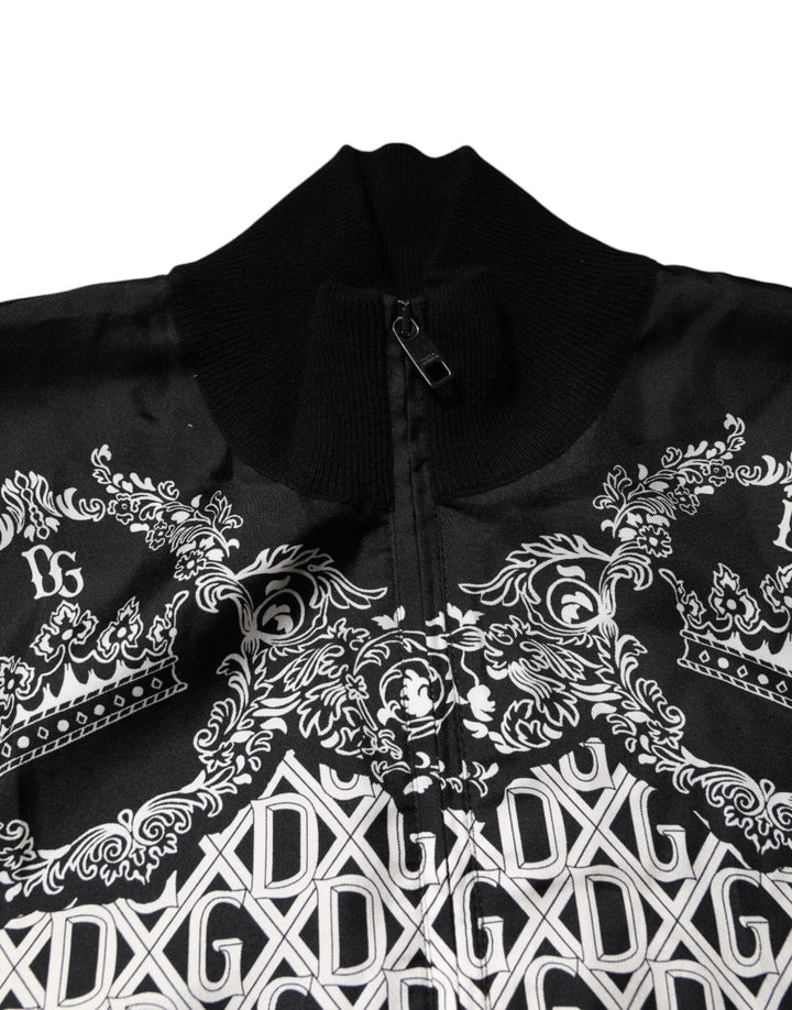 Dolce &amp; Gabbana Black White Bandana Print Full Zip Sweater