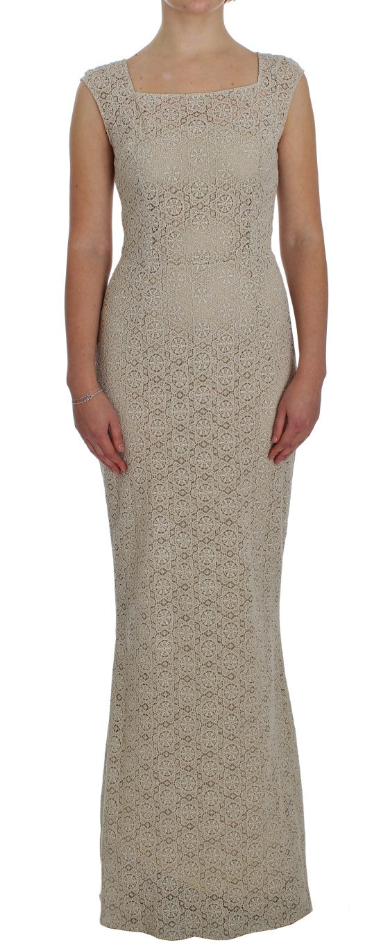 Dolce &amp; Gabbana Beige Ricamo Cutout Cotton Sheath Dress women’s dress
