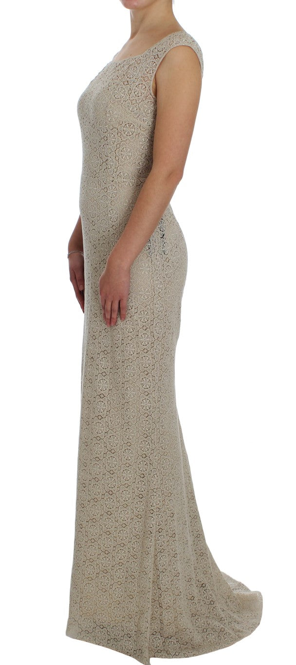 Dolce &amp; Gabbana Beige Ricamo Cutout Cotton Sheath Dress women’s dress