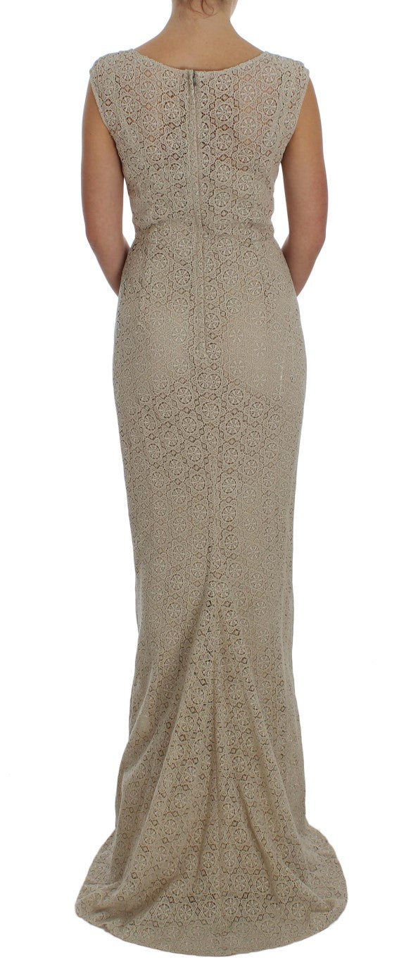 Dolce &amp; Gabbana Beige Ricamo Cutout Cotton Sheath Dress women’s dress