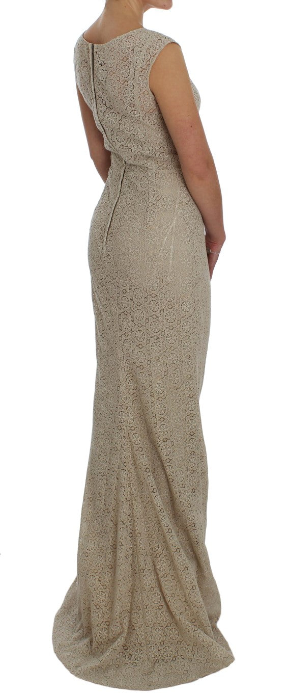 Dolce &amp; Gabbana Beige Ricamo Cutout Cotton Sheath Dress women’s dress