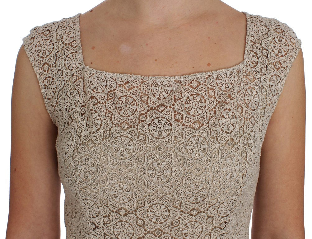 Dolce &amp; Gabbana Beige Ricamo Cutout Cotton Sheath Dress women’s dress