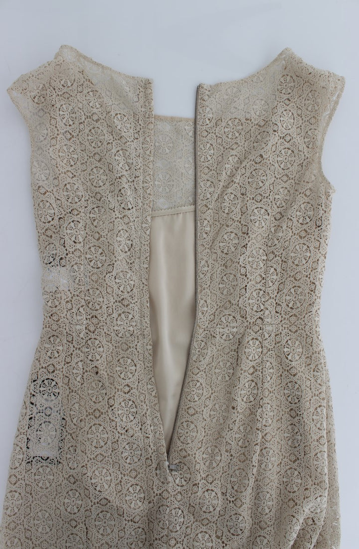 Dolce &amp; Gabbana Beige Ricamo Cutout Cotton Sheath Dress women’s dress