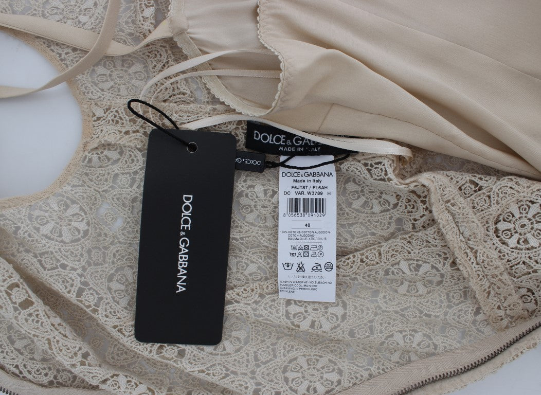 Dolce &amp; Gabbana Beige Ricamo Cutout Cotton Sheath Dress women’s dress