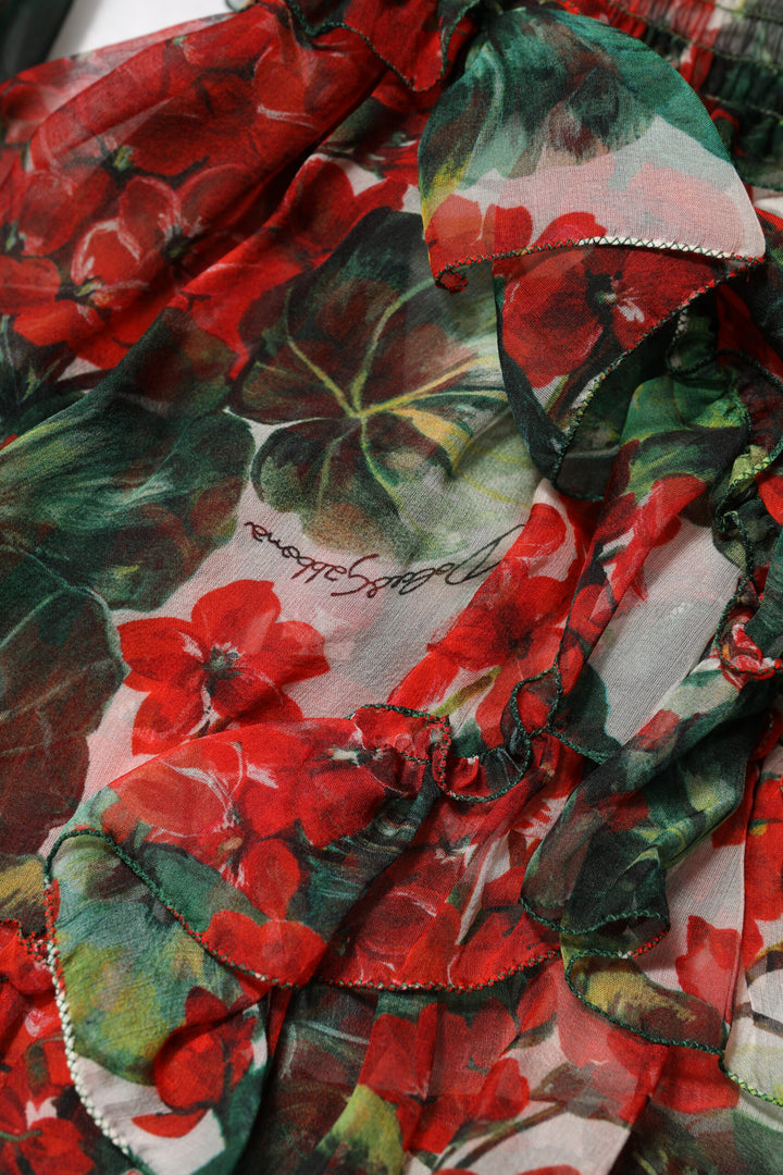 Dolce &amp; Gabbana Multicolor Ruffle Floral Long Sleeves Dress