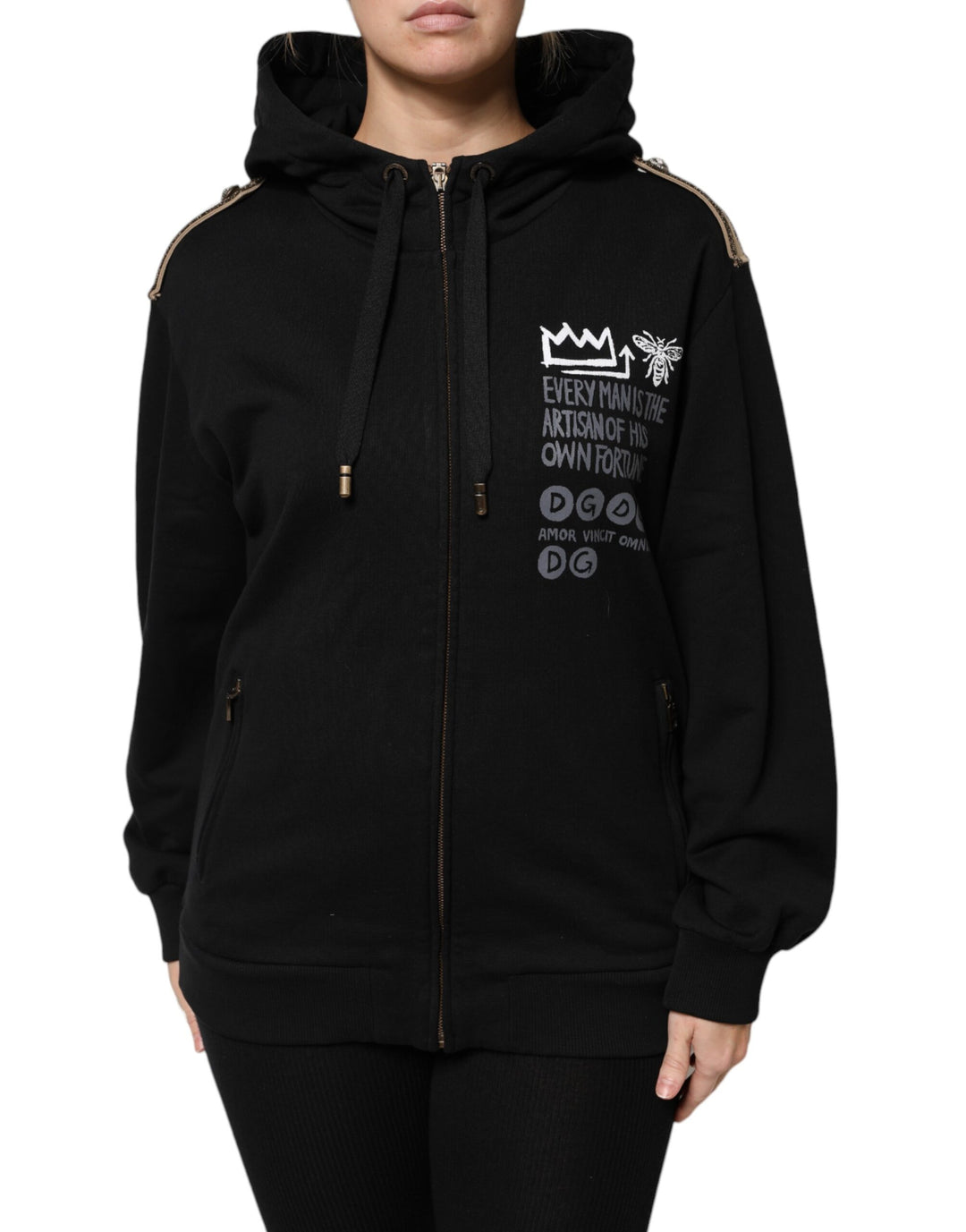 Dolce &amp; Gabbana Black Logo Hooded Full Zip Sweatshirt Jacket