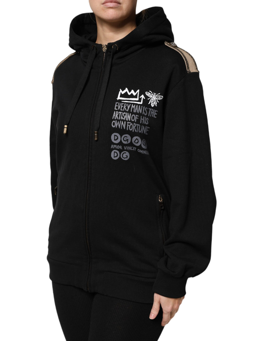 Dolce &amp; Gabbana Black Logo Hooded Full Zip Sweatshirt Jacket