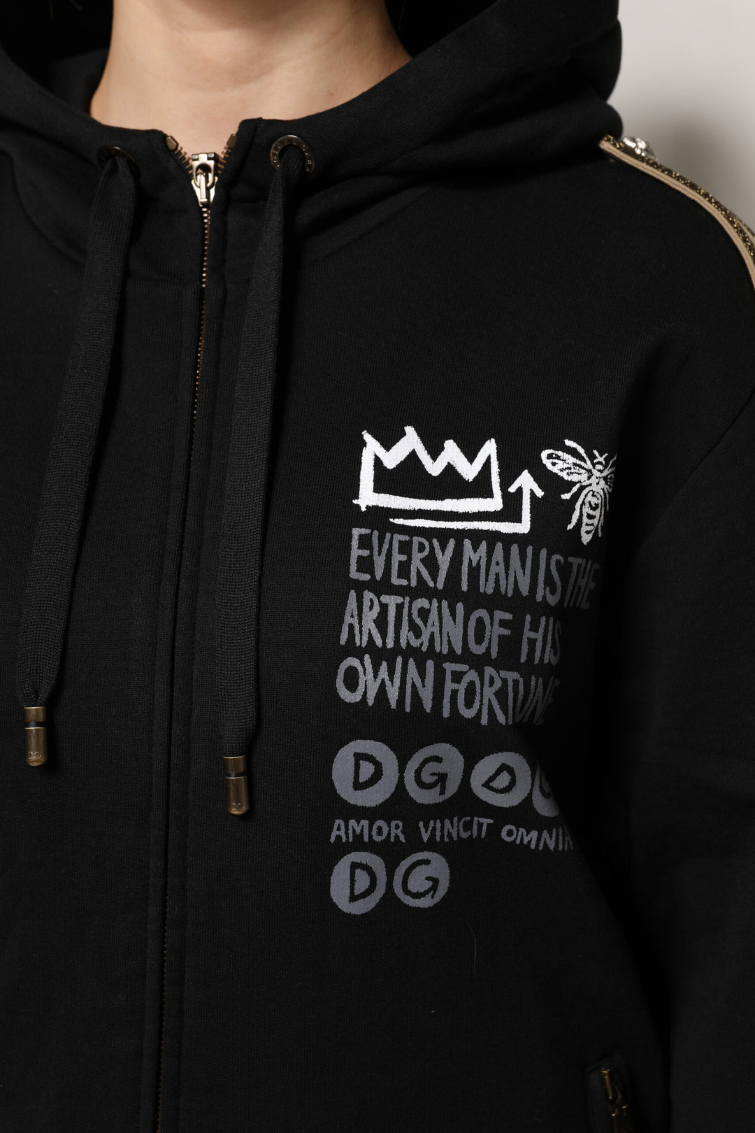 Dolce &amp; Gabbana Black Logo Hooded Full Zip Sweatshirt Jacket