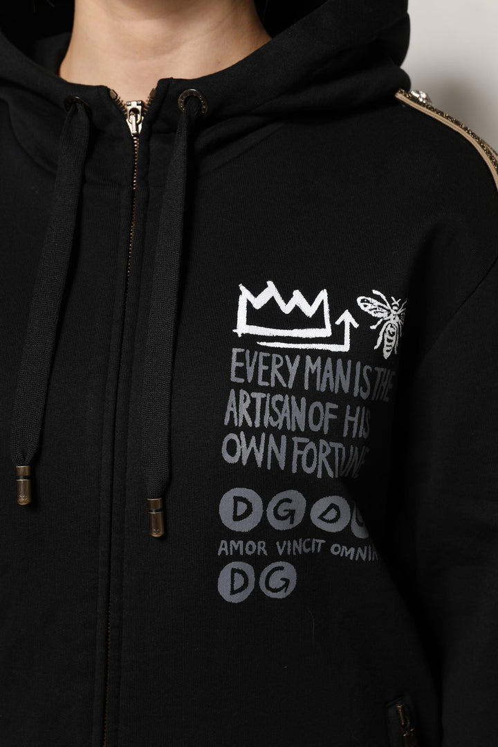 Dolce &amp; Gabbana Black Logo Hooded Full Zip Sweatshirt Jacket