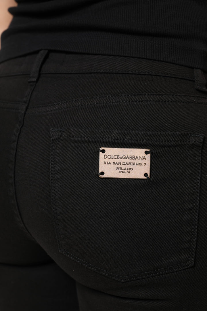 Dolce &amp; Gabbana Black Cotton Logo Mid Waist Skinny Denim Jeans