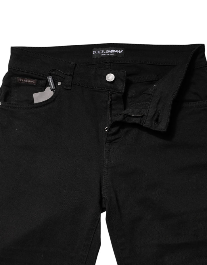 Dolce &amp; Gabbana Black Cotton Logo Mid Waist Skinny Denim Jeans
