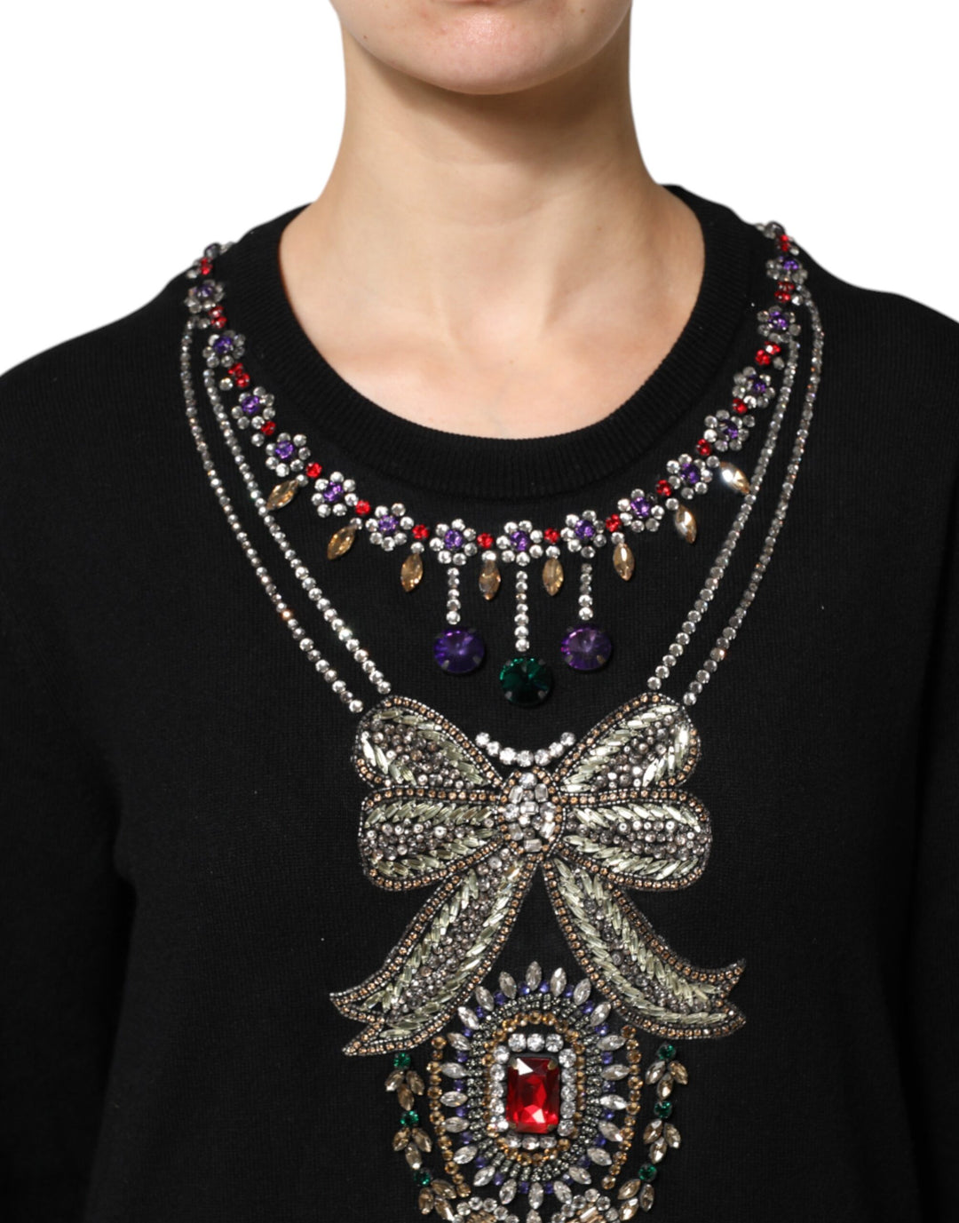 Dolce &amp; Gabbana Black Cashmere Crystal Embellished Sweater