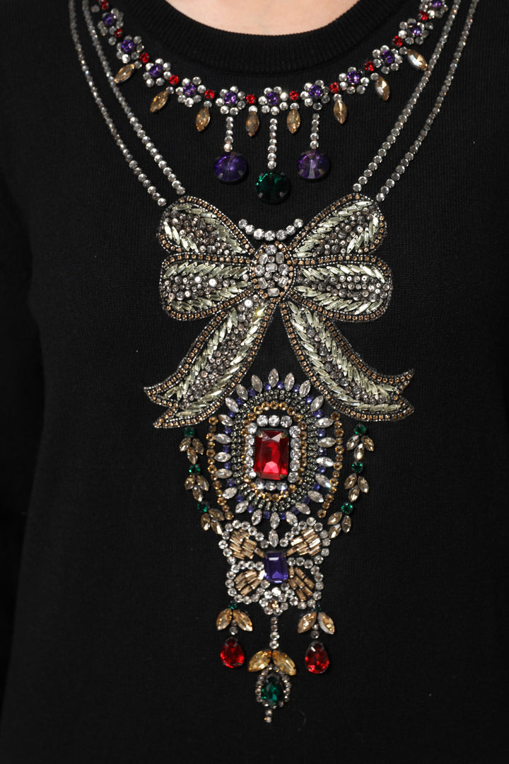 Dolce &amp; Gabbana Black Cashmere Crystal Embellished Sweater