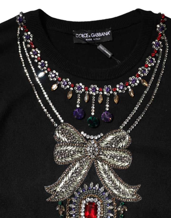 Dolce &amp; Gabbana Black Cashmere Crystal Embellished Sweater