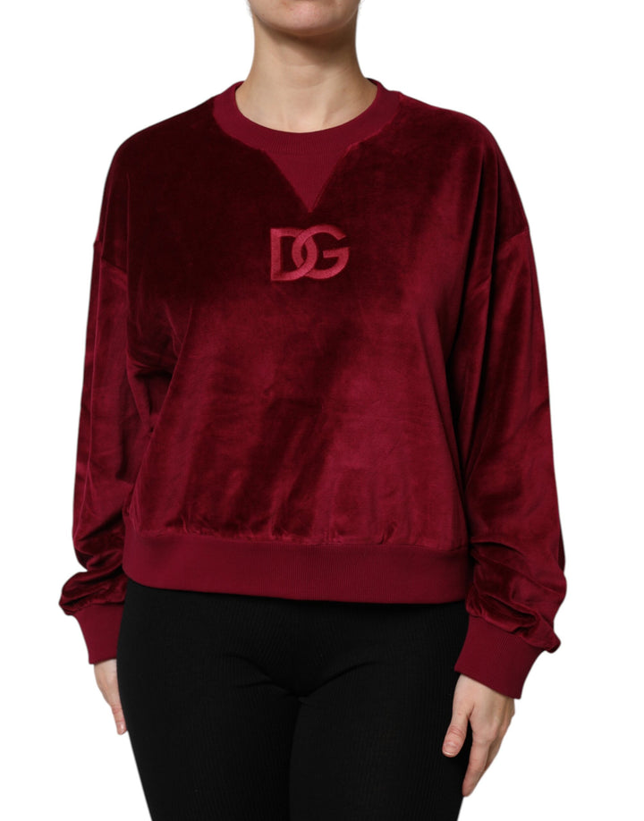 Dolce &amp; Gabbana Red Cotton Velvet Crew Neck Pullover Sweater