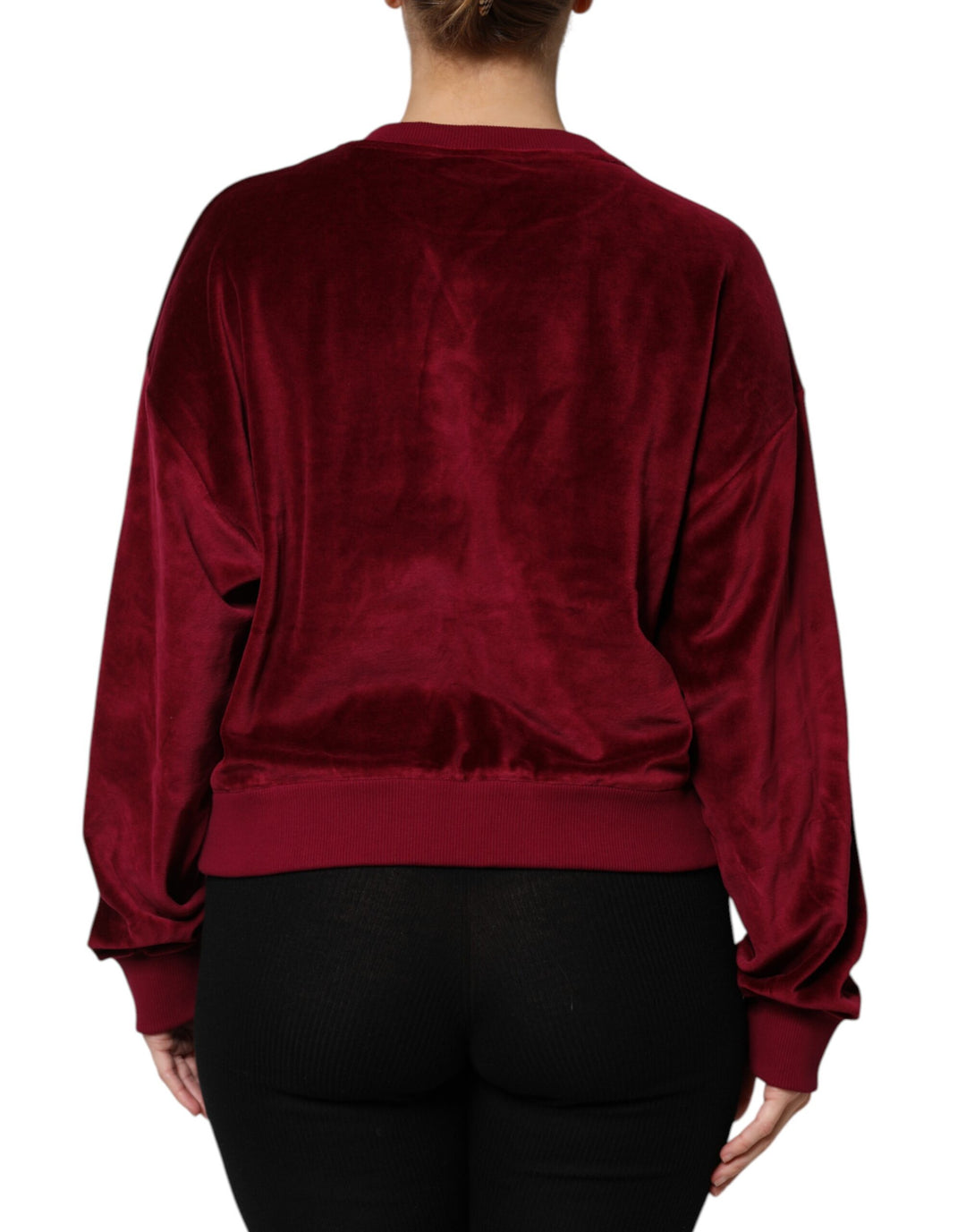 Dolce &amp; Gabbana Red Cotton Velvet Crew Neck Pullover Sweater
