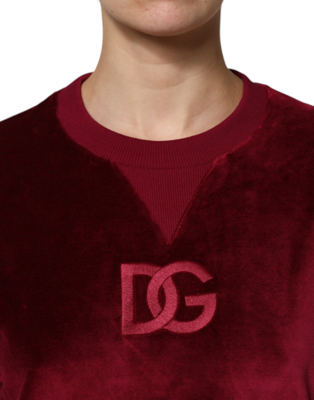 Dolce &amp; Gabbana Red Cotton Velvet Crew Neck Pullover Sweater