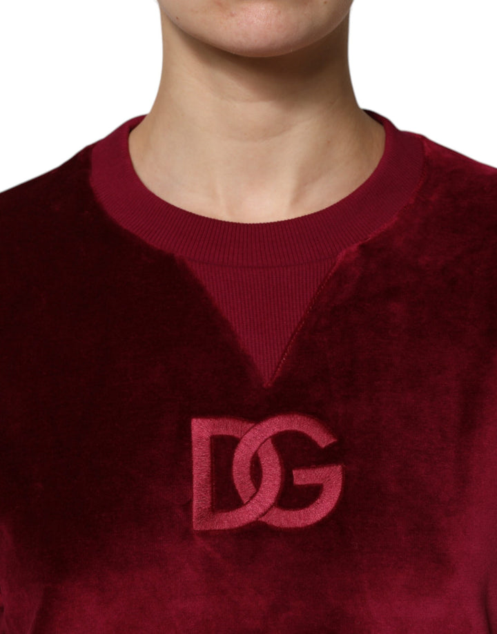 Dolce &amp; Gabbana Red Cotton Velvet Crew Neck Pullover Sweater