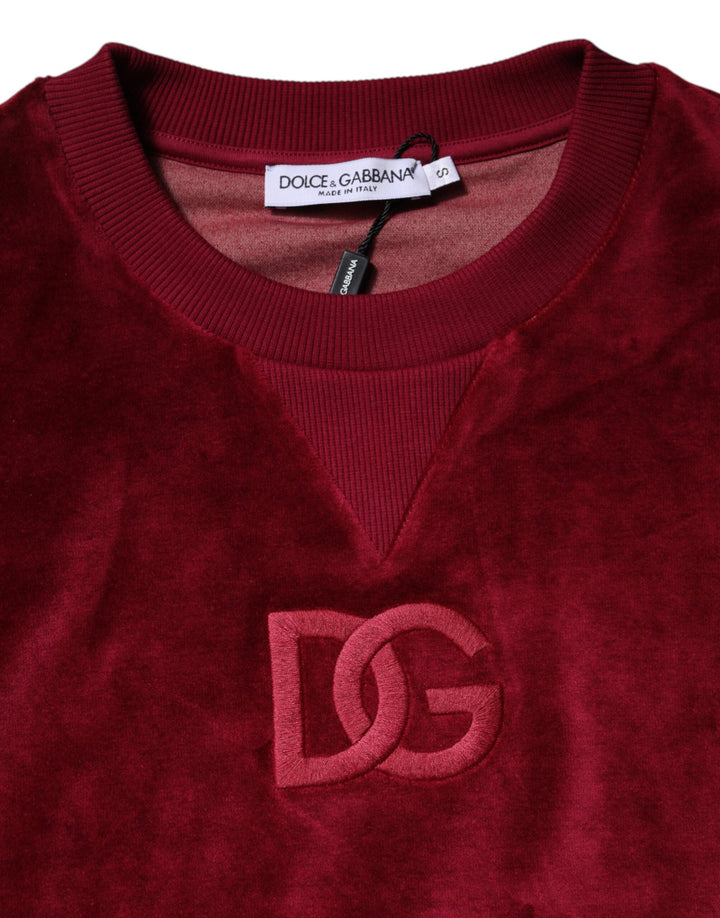 Dolce &amp; Gabbana Red Cotton Velvet Crew Neck Pullover Sweater