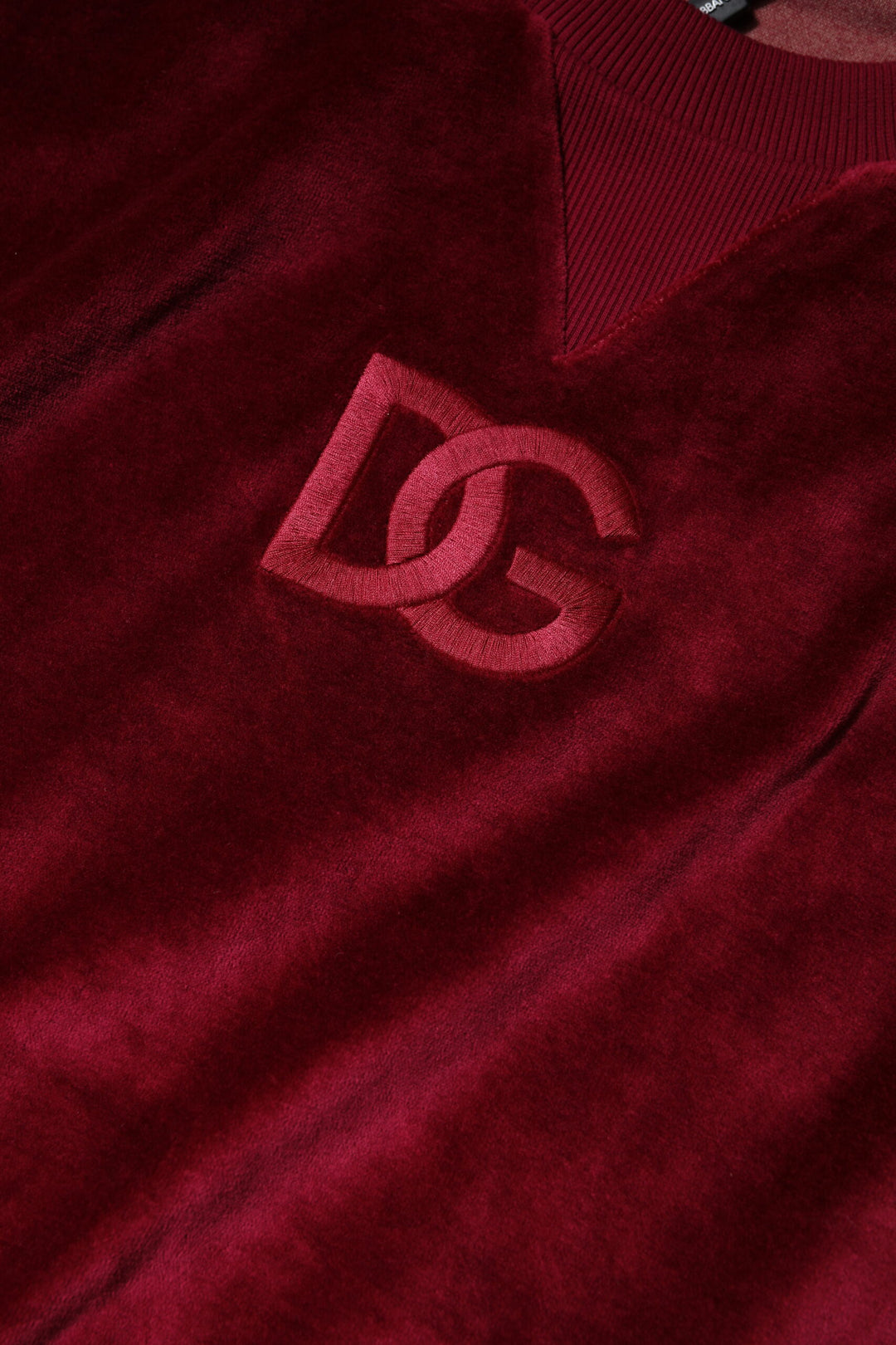 Dolce &amp; Gabbana Red Cotton Velvet Crew Neck Pullover Sweater